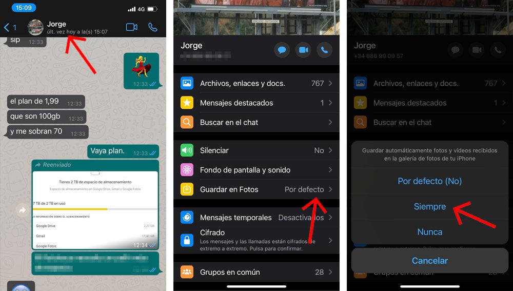 Guardar fotos de WhatsApp en la fototeca del iPhone.