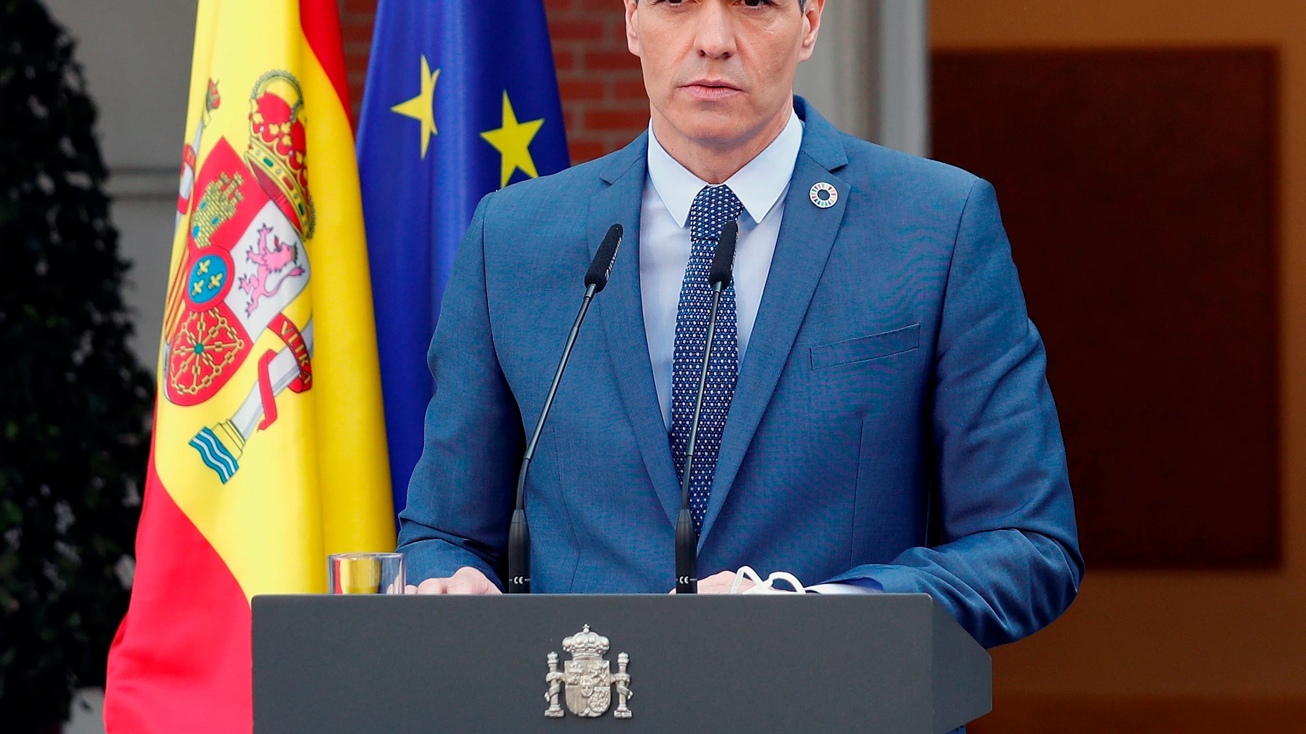 Pedro Sánchez en una comparecencia desde Moncloa