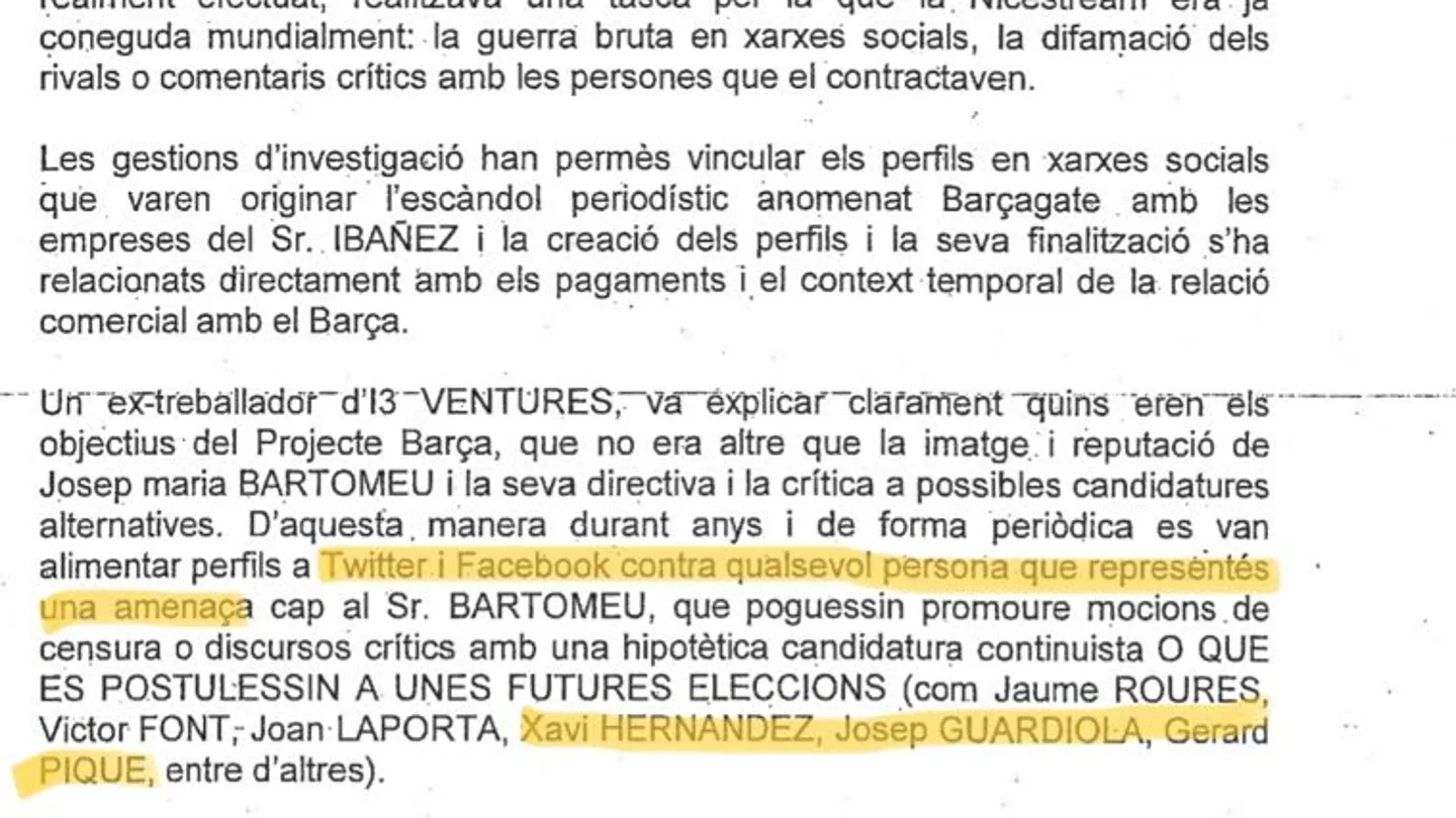 Fragmento del sumario de la investigación del 'Barçagate' Fragmento del sumario de la investigación del 'Barçagate'