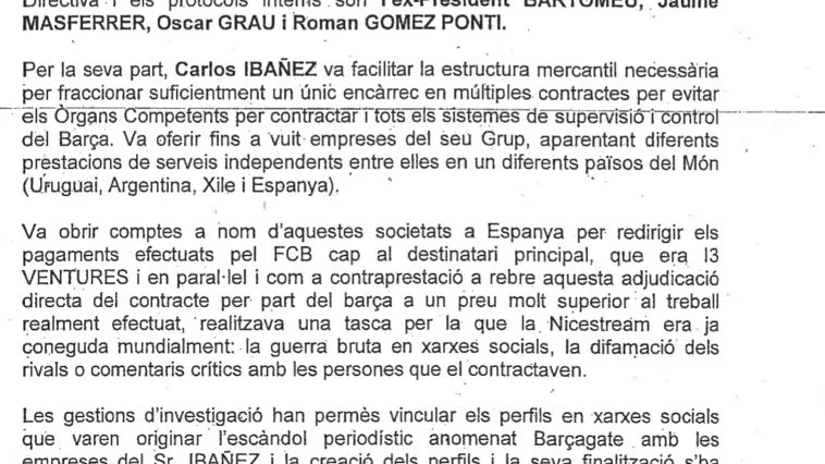 Fragmento del sumario de la investigación del 'Barçagate'