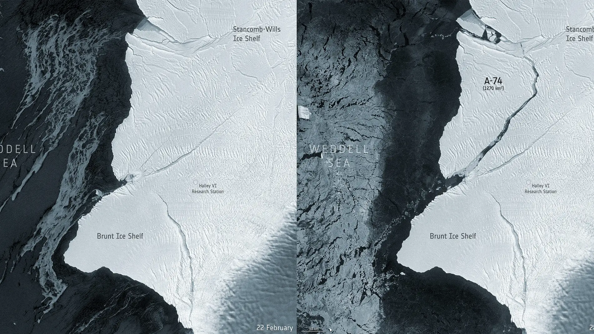Un iceberg dos veces mas grande que Madrid se desprende de la Antartida