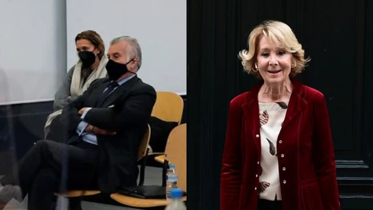 A la izquierda, Luis Bárcenas declarando en el juzgado; a la derecha, Esperanza Aguirre. A la izquierda, Luis Bárcenas declarando en el juzgado; a la derecha, Esperanza Aguirre.