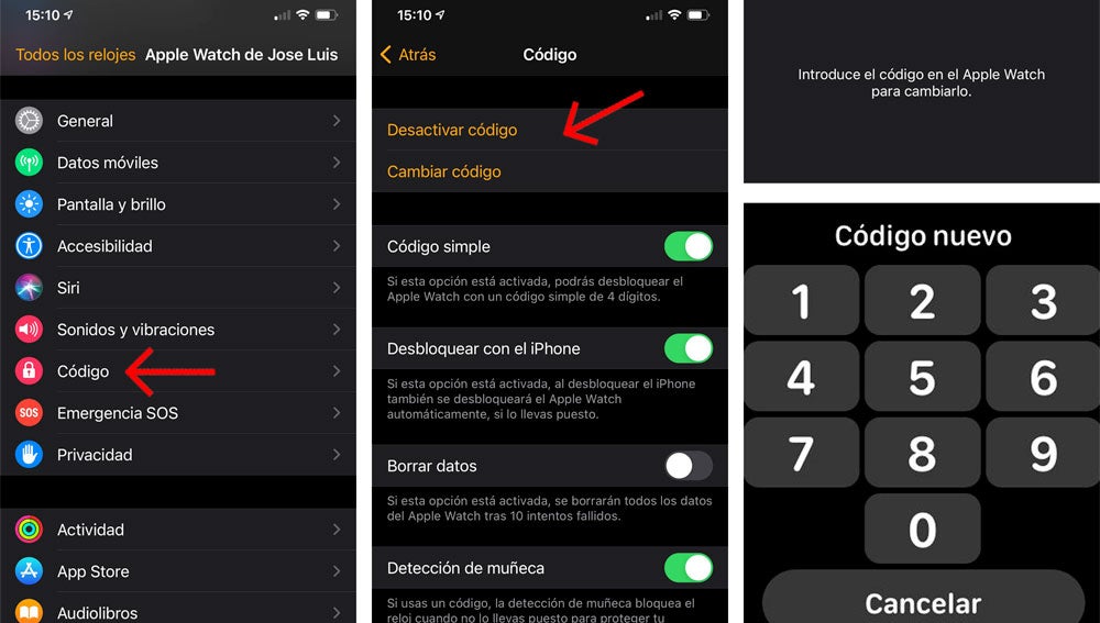 Cambiar el código PIN del Apple Watch.