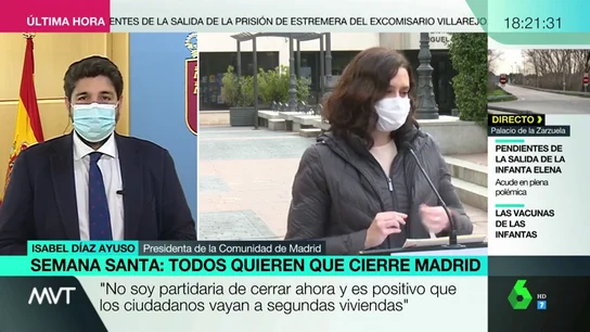 López Miras pide restringir la movilidad durante la Semana Santa: "Tenemos una cuarta ola llamando a la puerta, hay que ser prudentes" López Miras pide restringir la movilidad durante la Semana Santa: "Tenemos una cuarta ola llamando a la puerta, hay que ser prudentes"