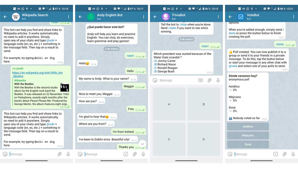 Algunos bots de Telegram