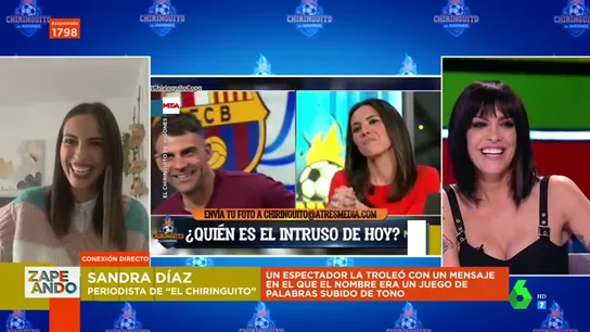 Sandra Díaz Arcas, víctima de troleos en el directo de El Chiringuito: "Espero que no sea ninguno de mis compañeros" Sandra Díaz Arcas, víctima de troleos en el directo de El Chiringuito: "Espero que no sea ninguno de mis compañeros"