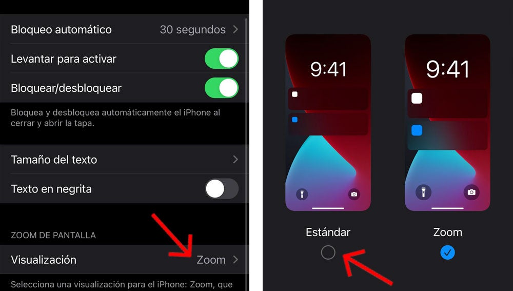 Cambiar el modo de visualización del iPhone.