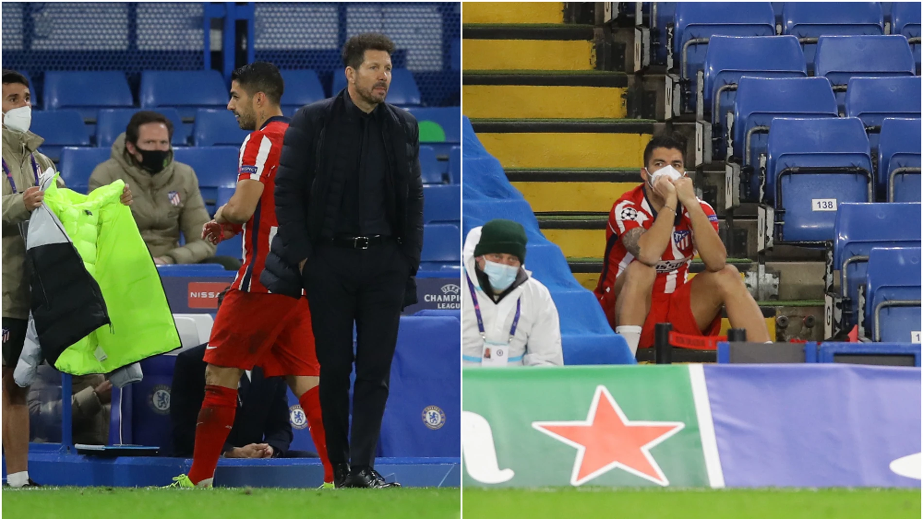 Luis Suárez, con gesto contrariado tras el cambio de Simeone en el minuto 59