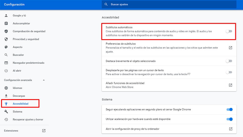 Subtítulos en Chrome