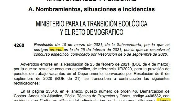 Corrección en el BOE del 18 de marzo del 2021