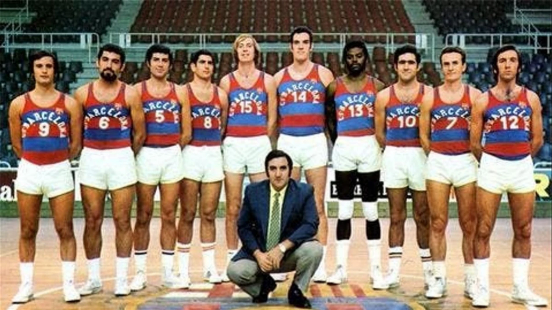 Plantilla del Barça basket en la década de los 80, con Charles Thomas en sus filas