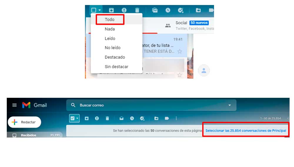 Borrando todos los mensajes de Gmail