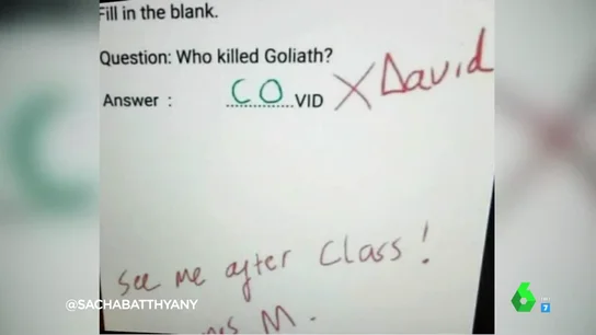 "¿Quién mató a Goliat?": la divertida respuesta de un niño en un examen que enfada a su profesor "¿Quién mató a Goliat?": la divertida respuesta de un niño en un examen que enfada a su profesor