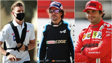 Mick Schumacher, Fernando Alonso y Carlos Sainz