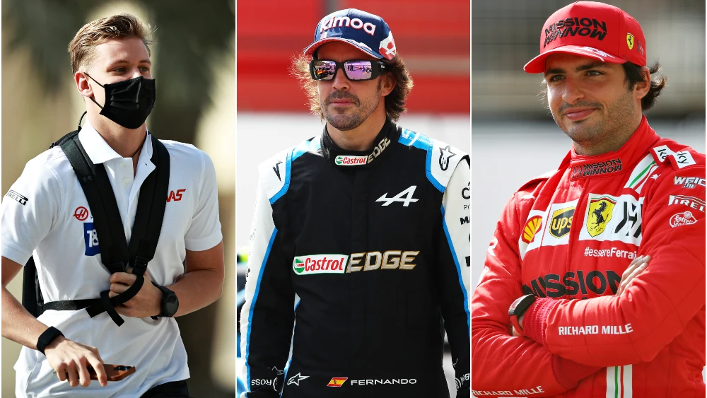 Mick Schumacher, Fernando Alonso y Carlos Sainz