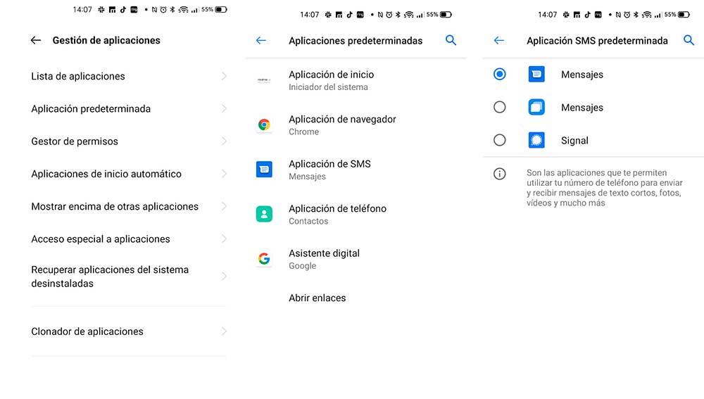 Cambiando las apps predeterminadas