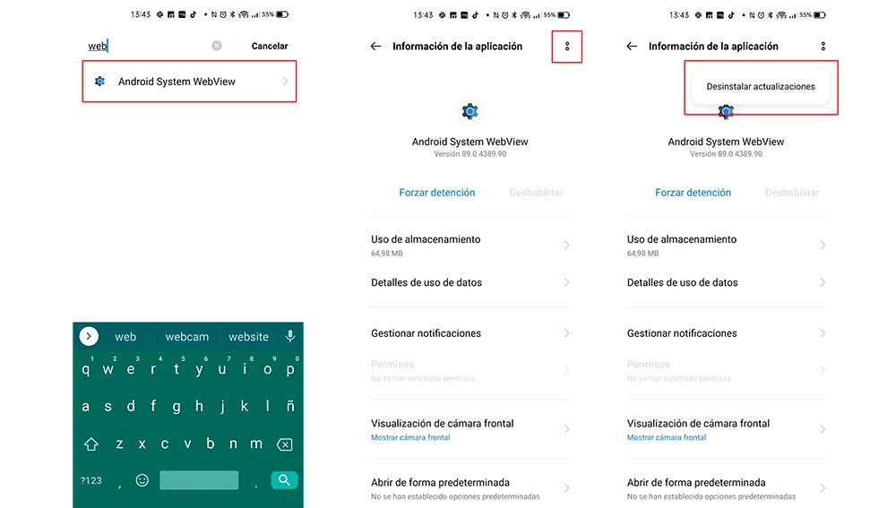 Desinstalando WebView