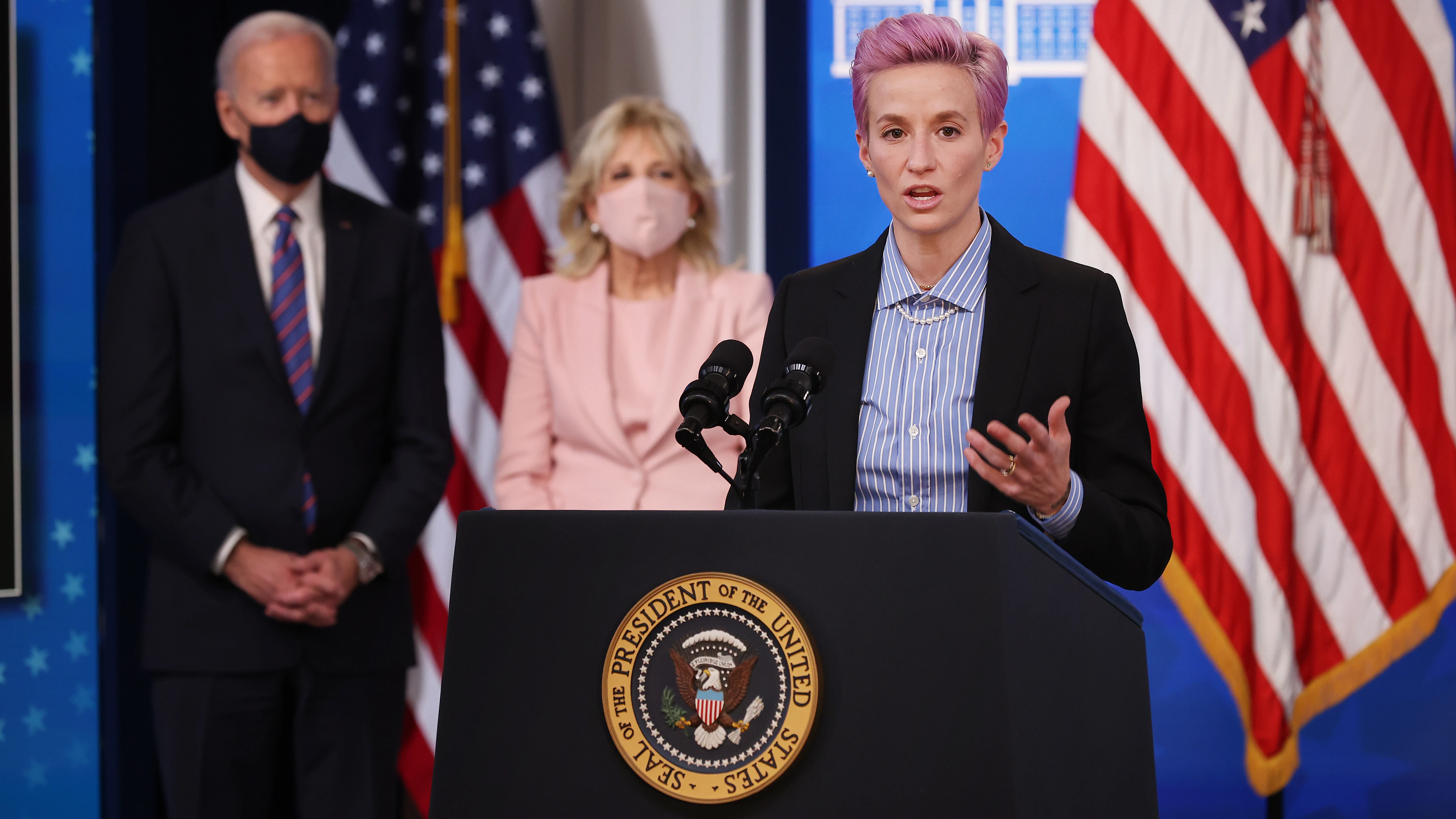 Megan Rapinoe en su comparecencia en la Casa Blanca en el Día de la Igualdad Salarial Megan Rapinoe en su comparecencia en la Casa Blanca en el Día de la Igualdad Salarial