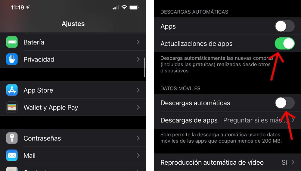 Actualizaciones automáticas en la App Store.