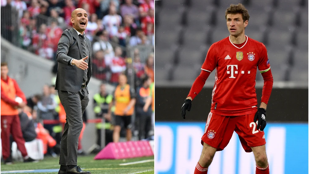 Pep Guardiola y Thomas Müller