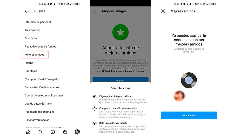 Creando la lista de mejores amigos