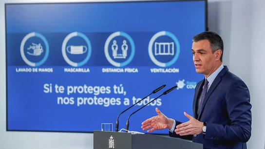 El presidente del Gobierno, Pedro Sánchez, en rueda de prensa tras la reunión del Consejo de Ministros, este martes en el Palacio de la Moncloa El presidente del Gobierno, Pedro Sánchez, en rueda de prensa tras la reunión del Consejo de Ministros, este martes en el Palacio de la Moncloa