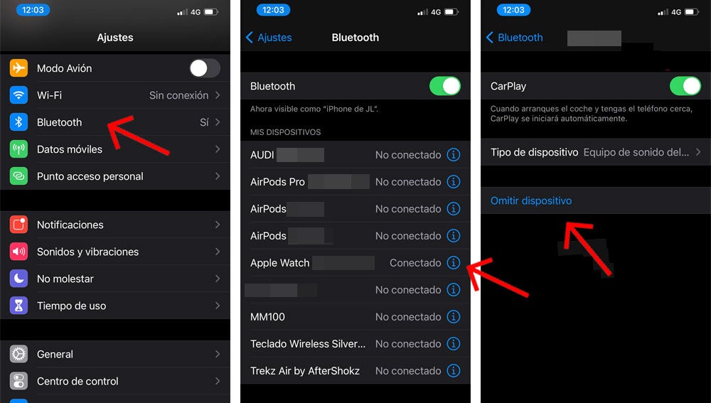 Desvincula dispositivos bluetooth de tu iPhone.
