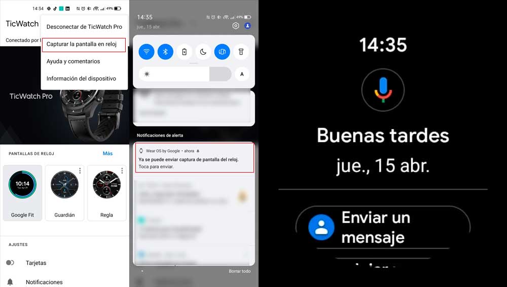 Smartwatch, capturando pantalla  