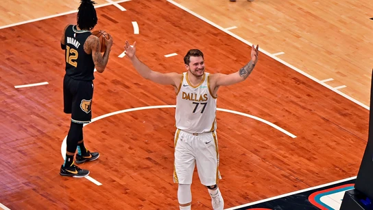 Luka Doncic celebrando el triple ganador frente a Memphis Griezzlies Luka Doncic celebrando el triple ganador frente a Memphis Griezzlies