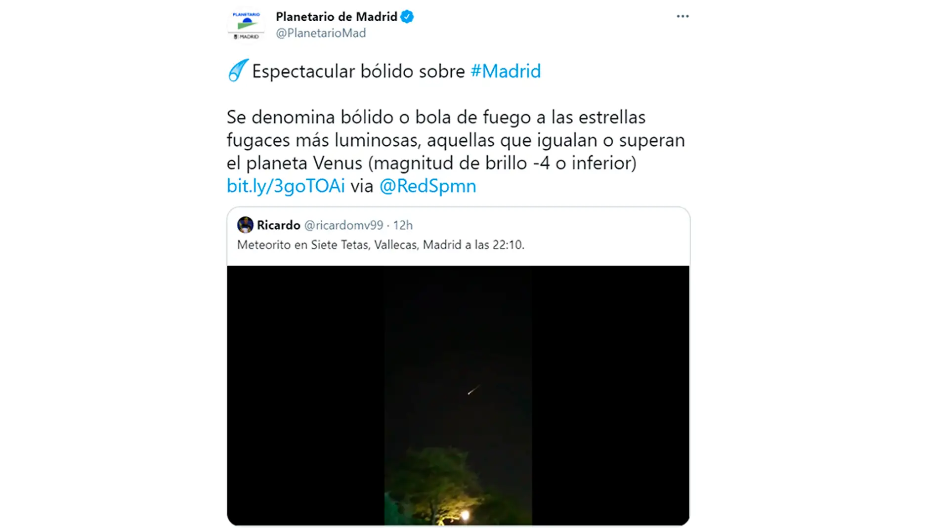 Una enorme bola de fuego atraviesa el cielo de Madrid