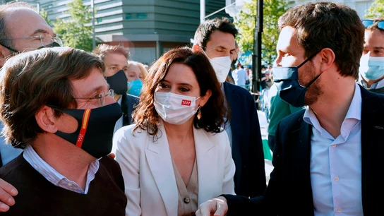 José Luis Martínez-Almeida, Isabel Díaz Ayuso y Pablo Casado, en el arranque de la campaña del 4M en Madrid José Luis Martínez-Almeida, Isabel Díaz Ayuso y Pablo Casado, en el arranque de la campaña del 4M en Madrid