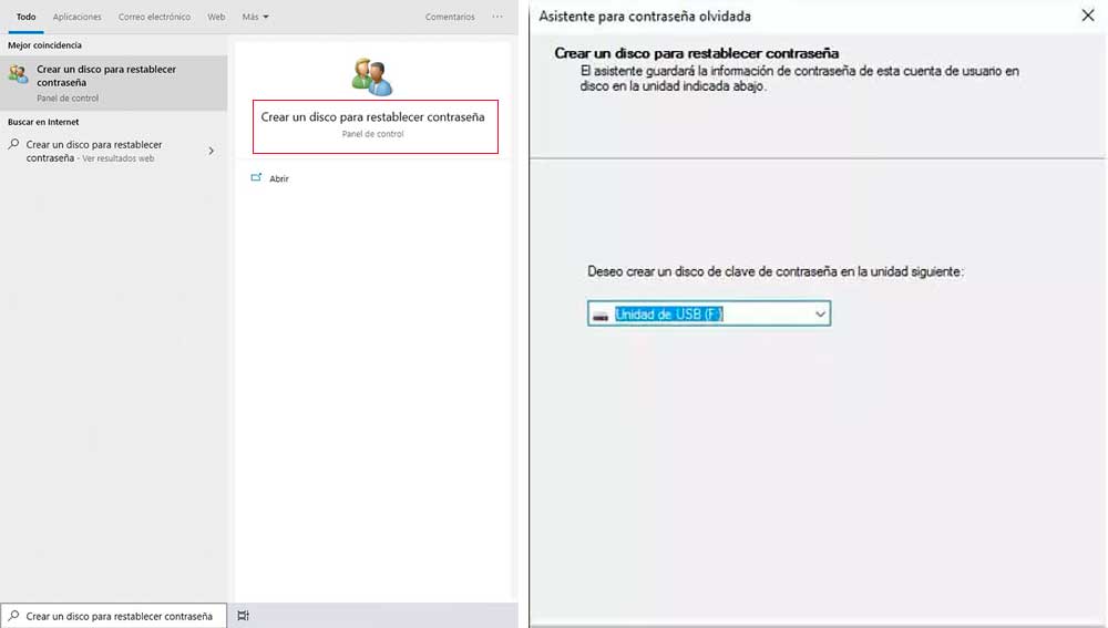 Creando un disco de recuperación de contaseña