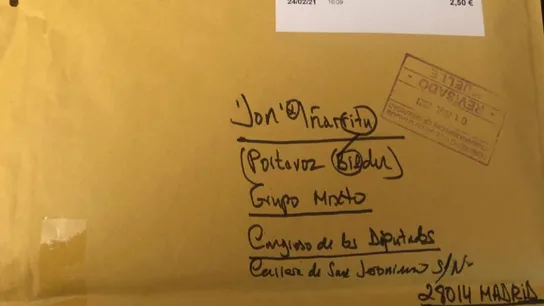 El sobre que recibió el diputado Iñarritu. El sobre que recibió el diputado Iñarritu.