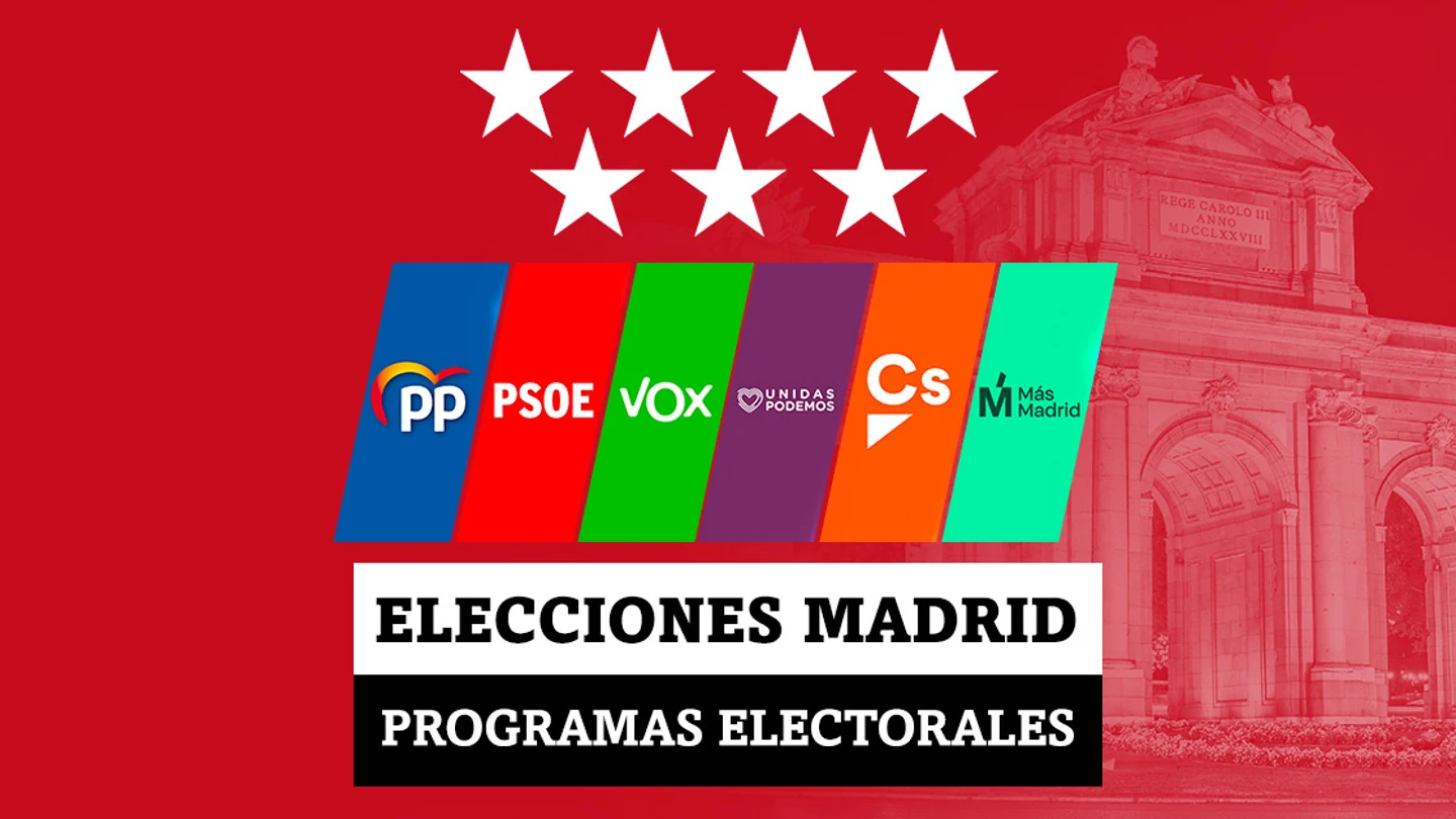 Estos son los programas electorales de PSOE, PP, Más Madrid, Vox, Podemos y Ciudadanos en las elecciones en la Comunidad de Madrid Estos son los programas electorales de PSOE, PP, Más Madrid, Vox, Podemos y Ciudadanos en las elecciones en la Comunidad de Madrid