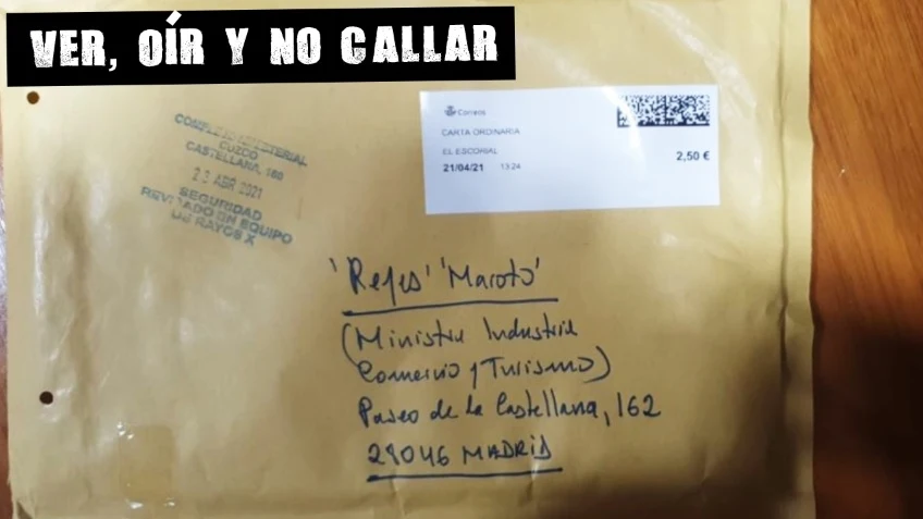 Imagen del sobre recibido por la ministra Reyes Maroto