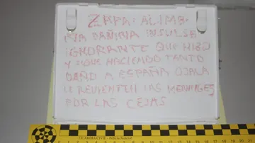 La nota dirigida al expresidente socialista José Luis Rodríguez Zapatero