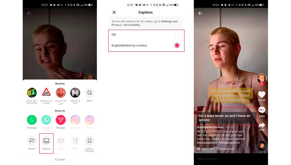 Activando subtítulos en TikTok