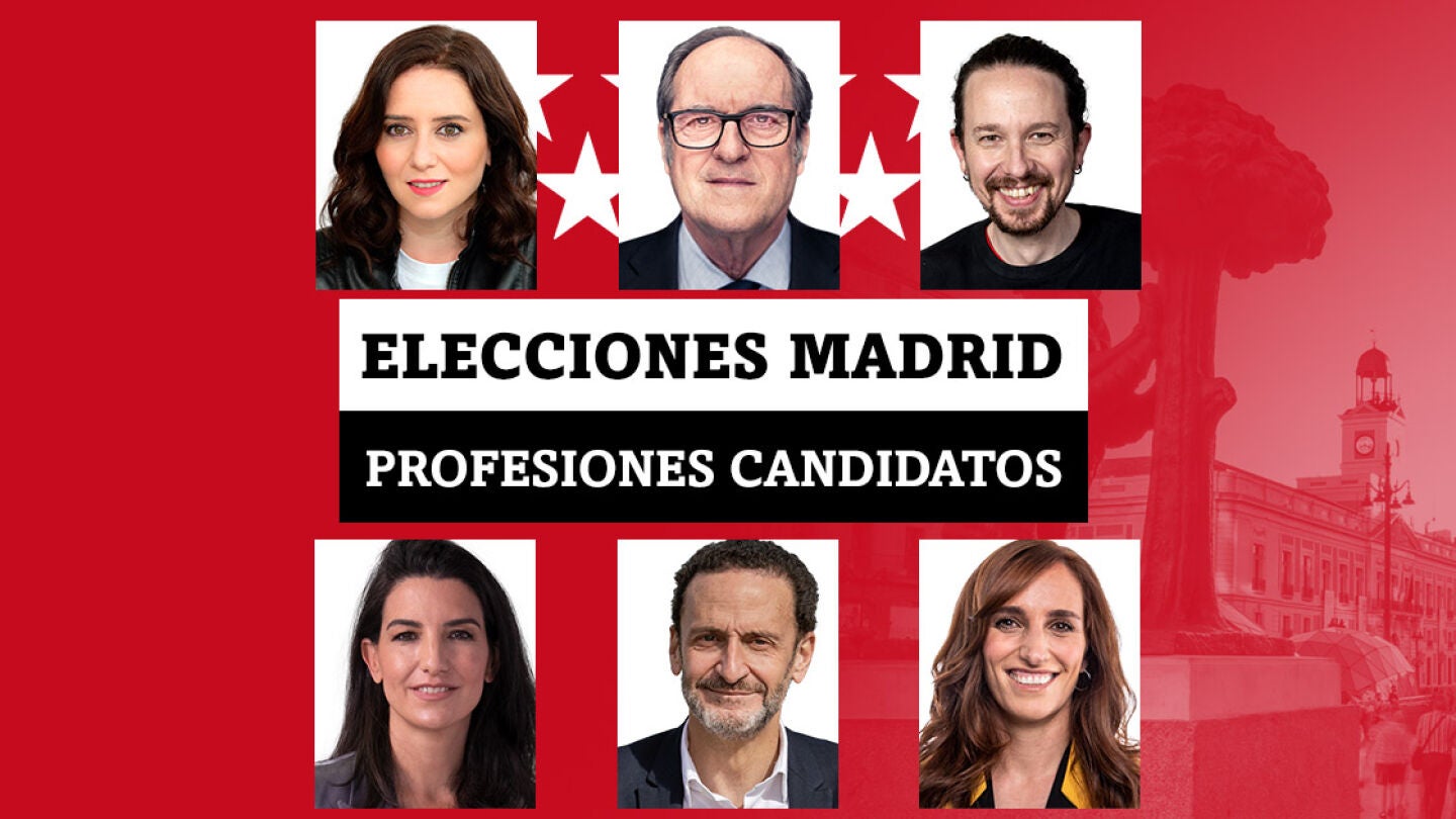 Isabel D&iacute;az Ayuso, Pablo Iglesias, Rocio Monasterio, Gabilondo, Garc&iacute;a, Bal... Las profesiones de los candidatos en las elecciones de Madrid