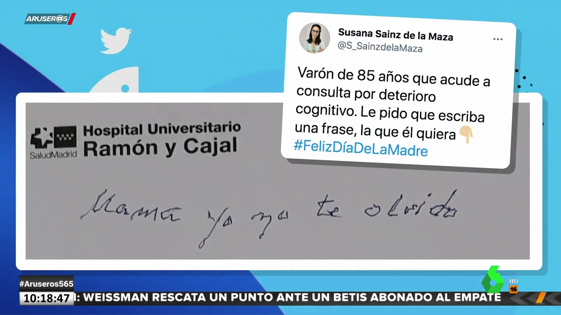 El emotivo mensaje de un paciente de 85 años con deterioro cognitivo: "Mamá, yo no te olvido"