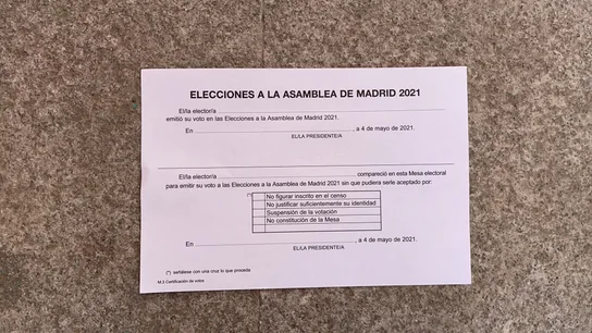 Elecciones Madrid: este es el justificante que entregan a aquellos que necesitan permiso en el trabajo Elecciones Madrid: este es el justificante que entregan a aquellos que necesitan permiso en el trabajo
