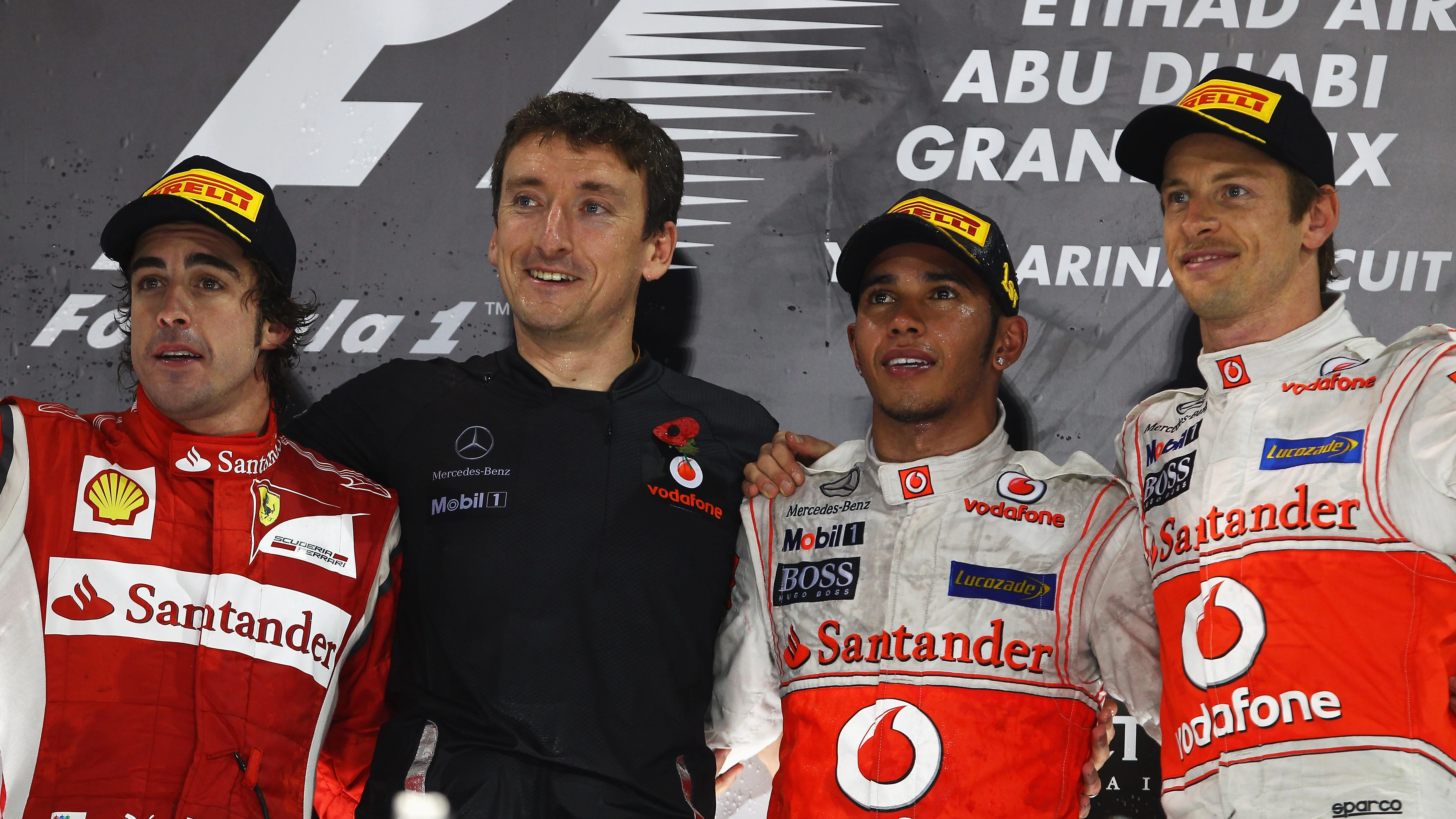Fernando Alonso, Andy Latham, Lewis Hamilton y Jenson Button