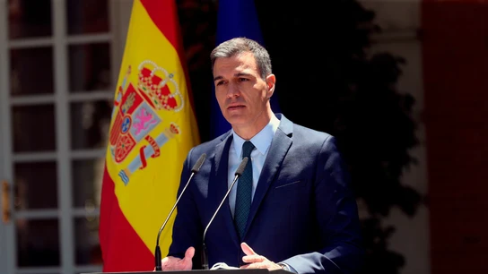 El presidente del Gobierno, Pedro Sánchez, en su declaración institucional. El presidente del Gobierno, Pedro Sánchez, en su declaración institucional.
