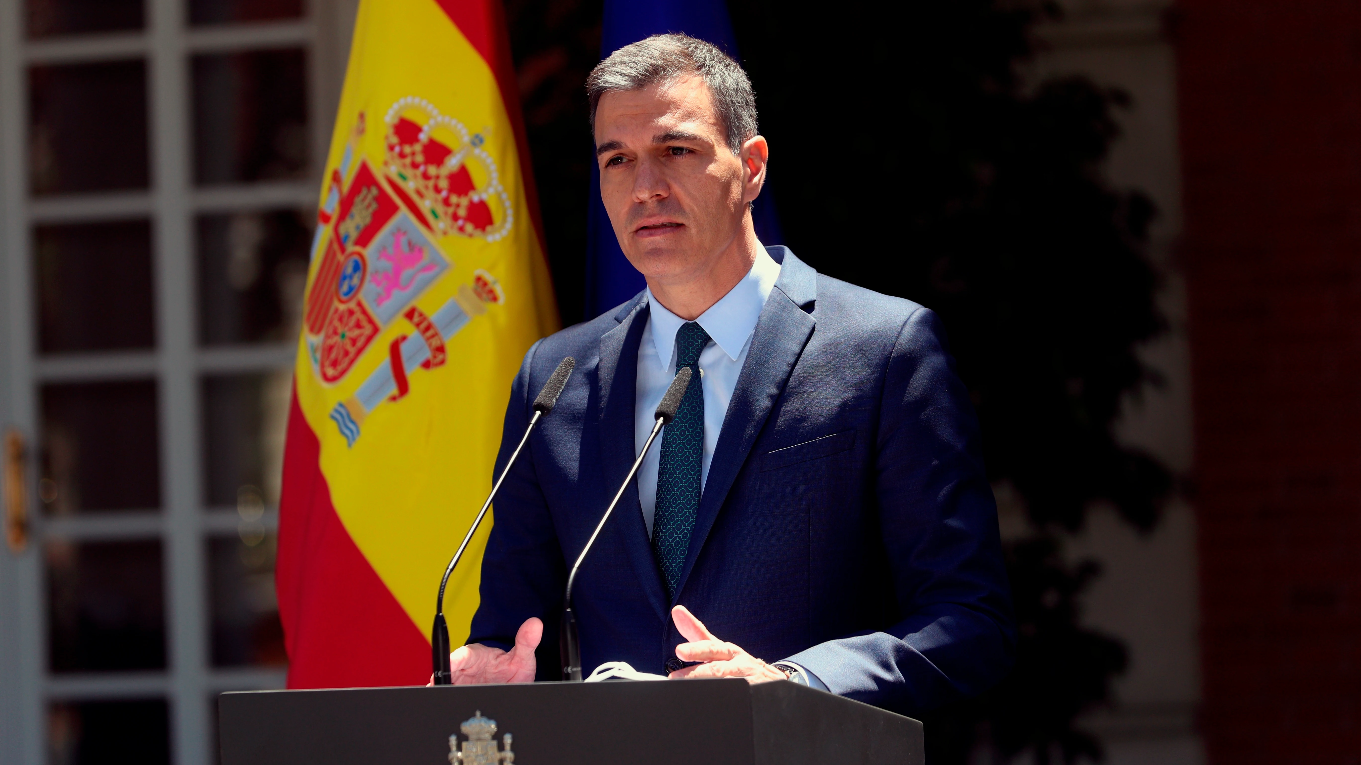 El presidente del Gobierno, Pedro Sánchez, en su declaración institucional.