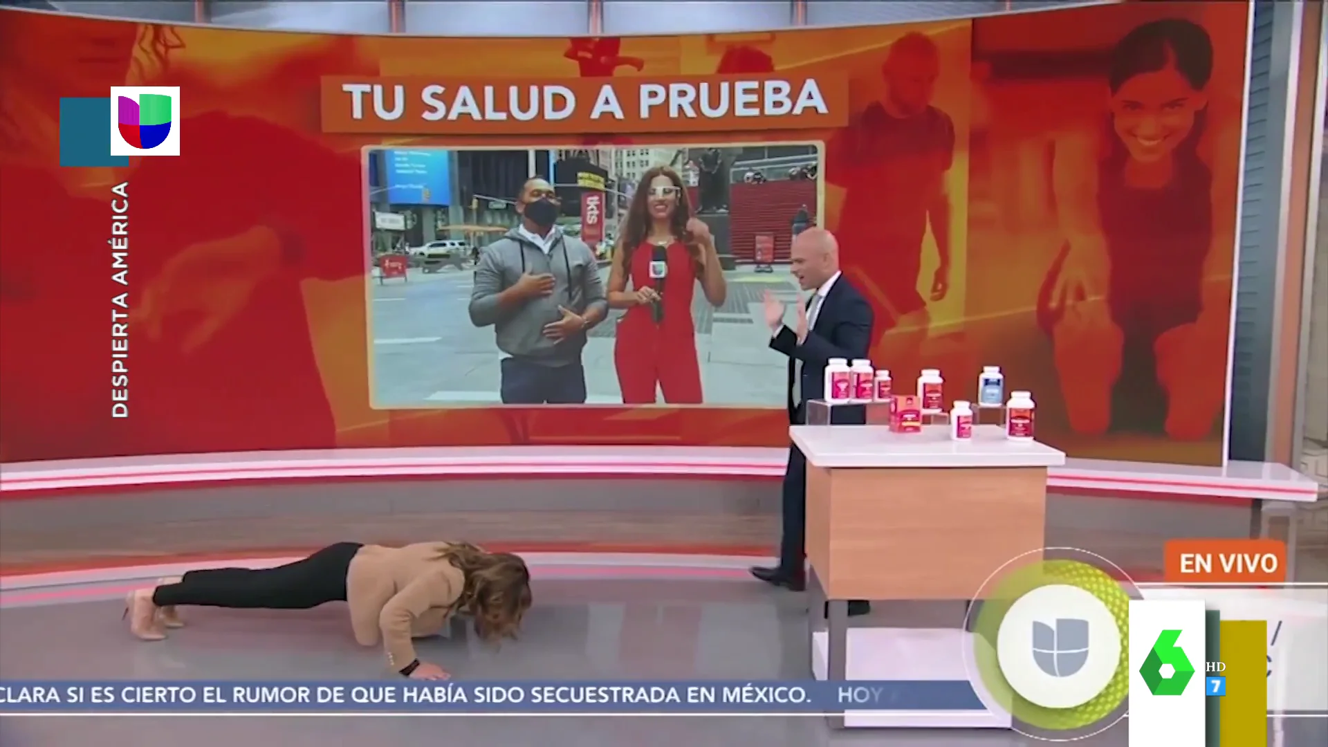 Una mujer hace flexiones en 'Despierta América'