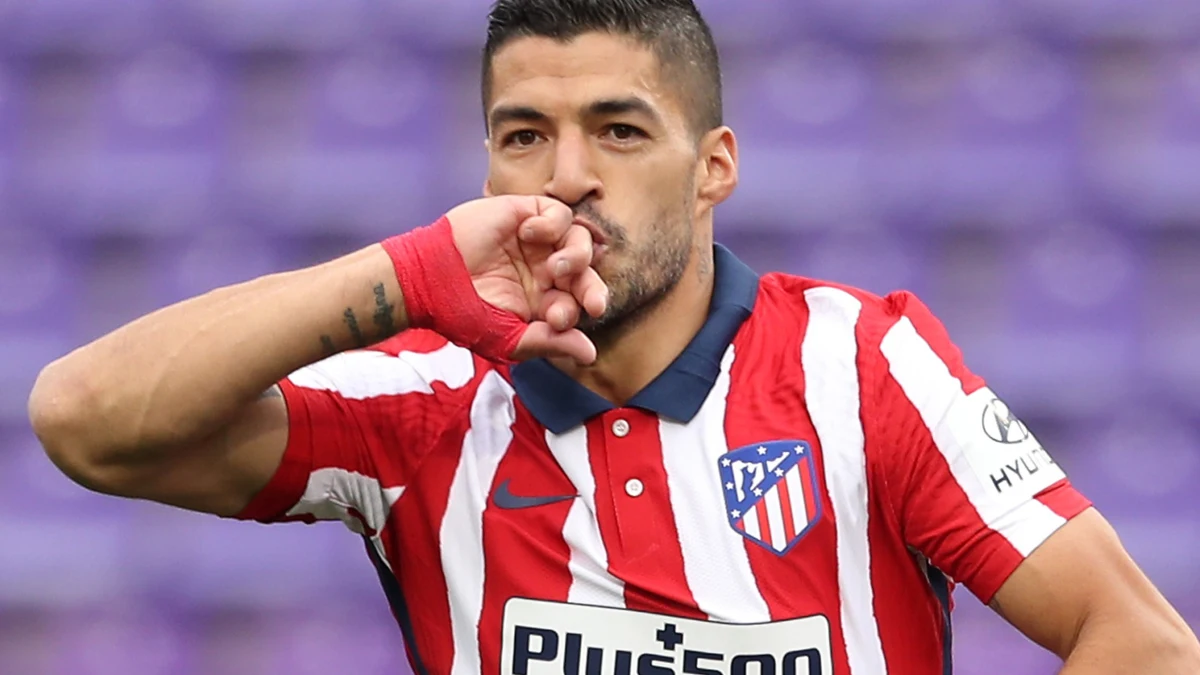 Luis Suárez celebra un gol con el Atlético