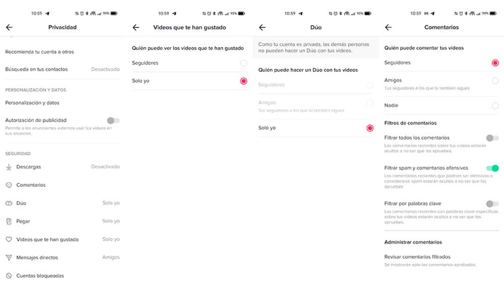 Configurando la privacidad en TikTok