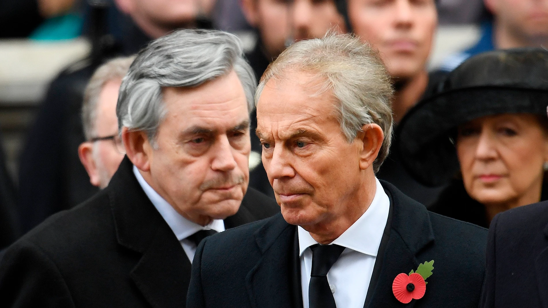 Los exprimeros ministros británicos Gordon Brown y Tony Blair en un acto, que apoyan la iniciativa de Save the Children
