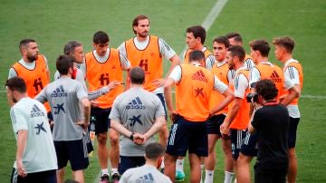 La selección española en un entrenamiento