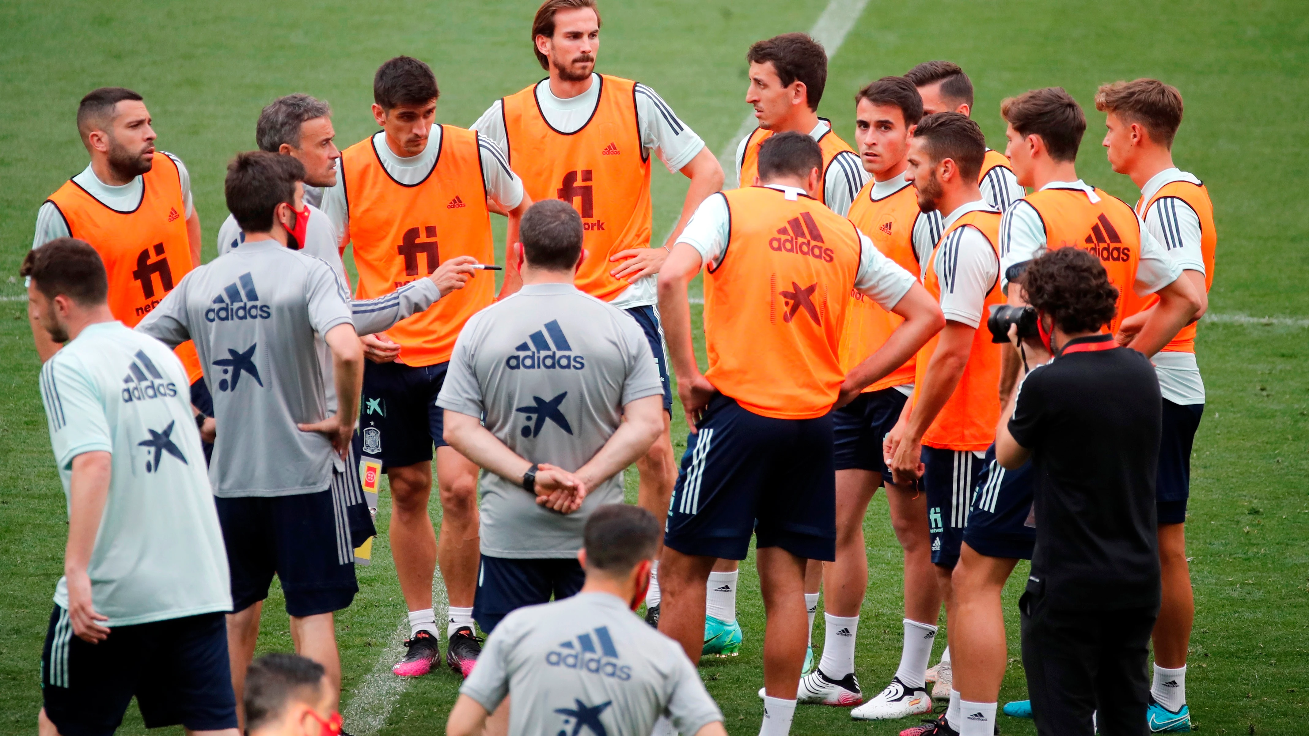 La selección española en un entrenamiento