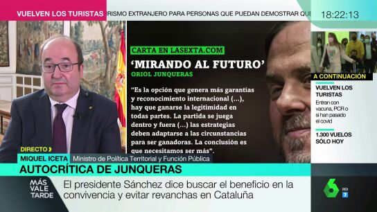 Iceta apunta al "inicio de una etapa nueva" tras las palabras de Junqueras y conf&iacute;a en que los indultos lleguen antes del 1 de agosto